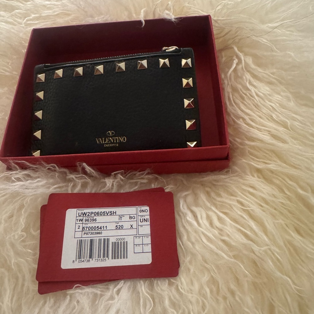 Valentino Black Card Holder with Gold Studs